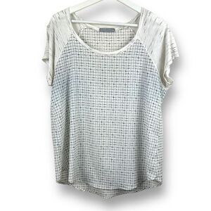 Olivia Moon Rayon Blend Black/Gray and Cream Short Sleeve Blouse Size L